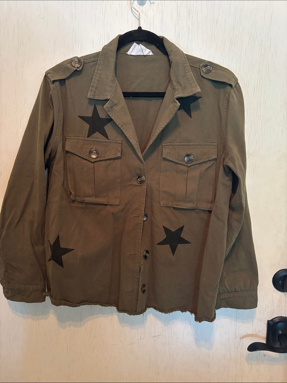 Olive Green Star-Print Utility Jacket - Women